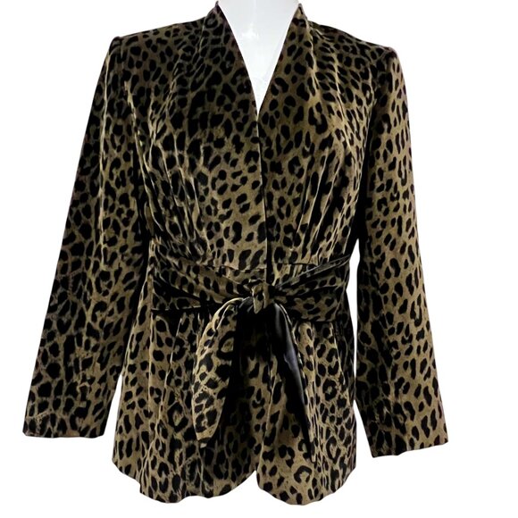 Bicci Florine Wachter Velvet Animal Print Jacket, USA, Vtg, Olive Black, 12 - Picture 13 of 13